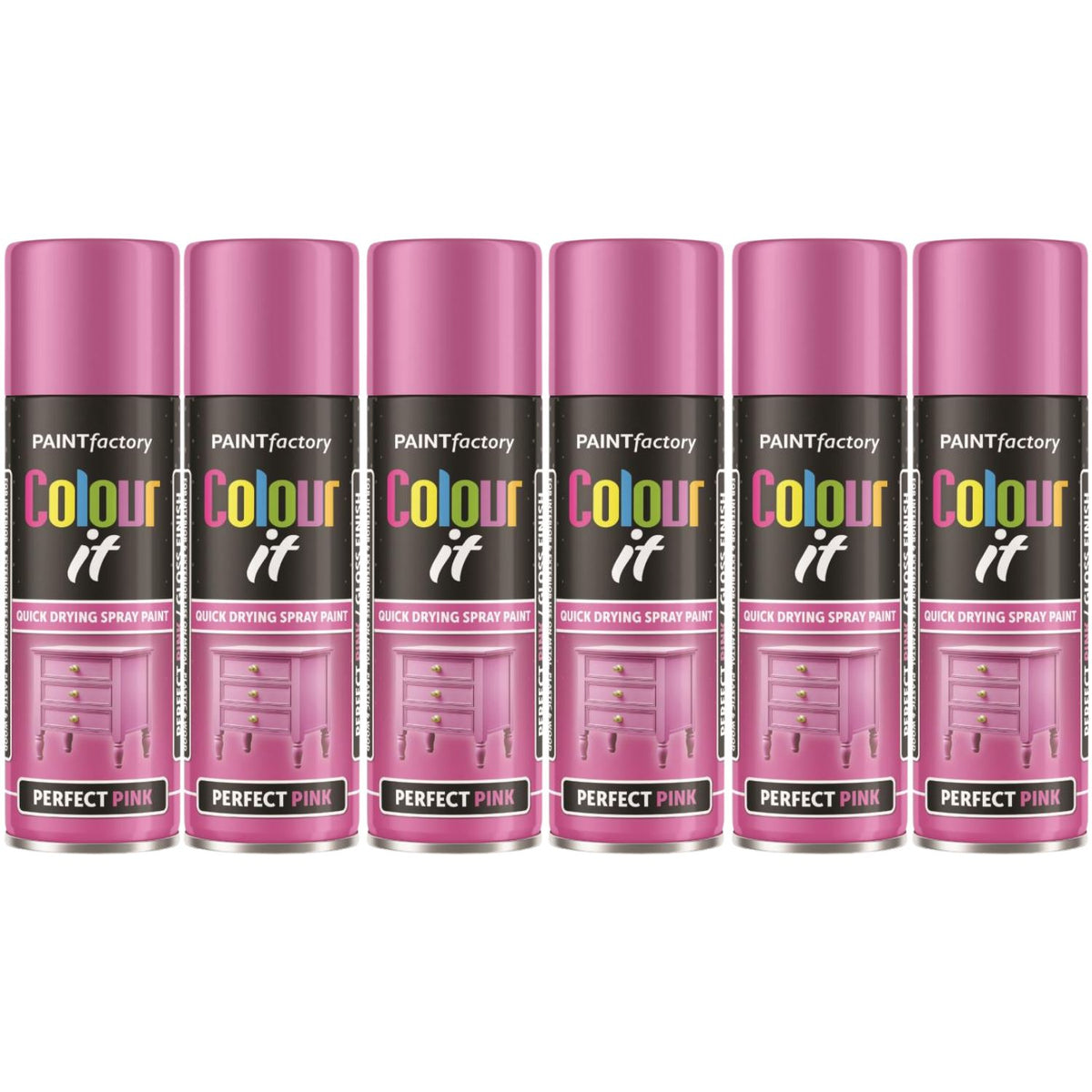 6X Paint Factory Pink Gloss Spray Paint 250ml