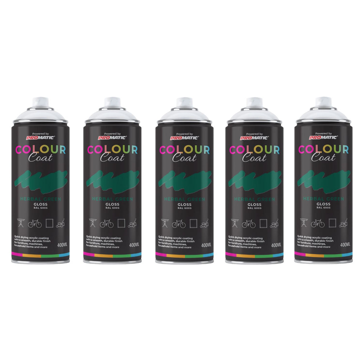 5X Herbal Green RAL 6005 Gloss Spray Paint 400ml