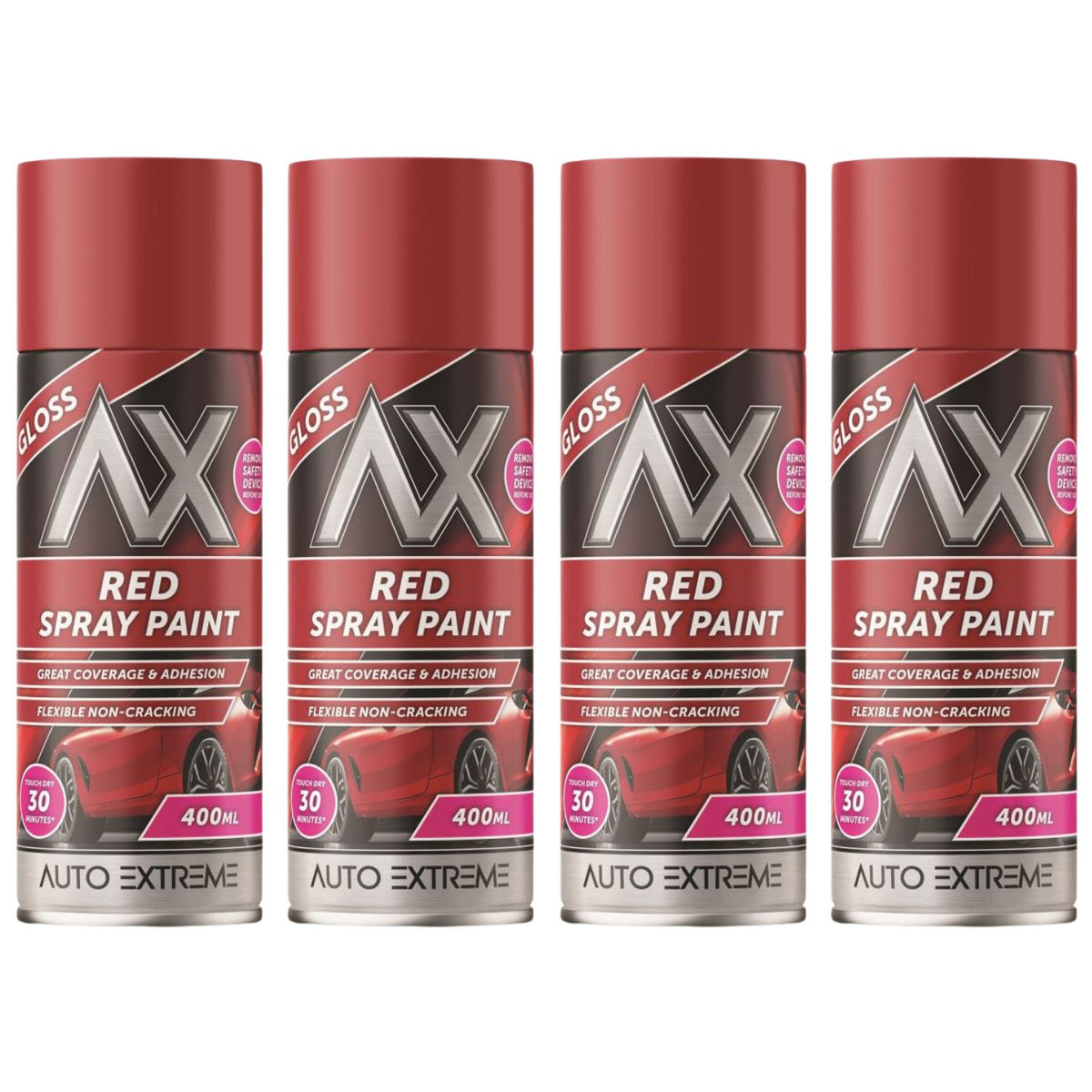 4X Auto Extreme Red Gloss Spray Paint 400ml