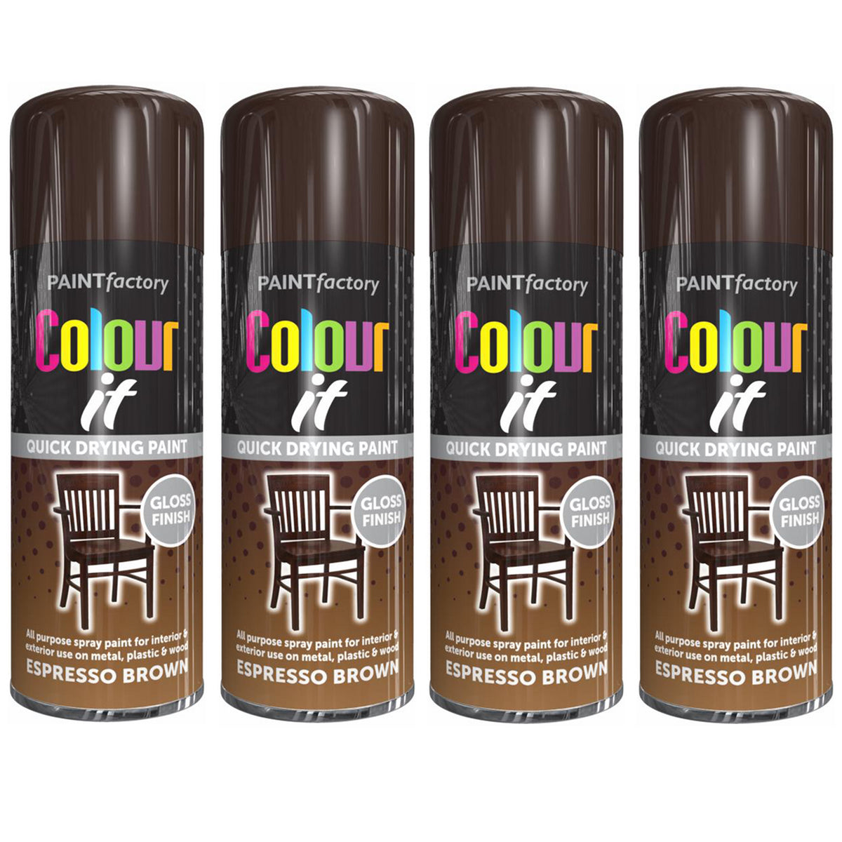 4X Paint Factory Espresso Brown Gloss Spray Paint 400ml Spray Paint