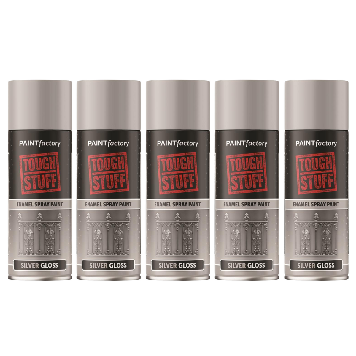5X Paint Factory Tough Stuff Enamel Silver Gloss 400ml