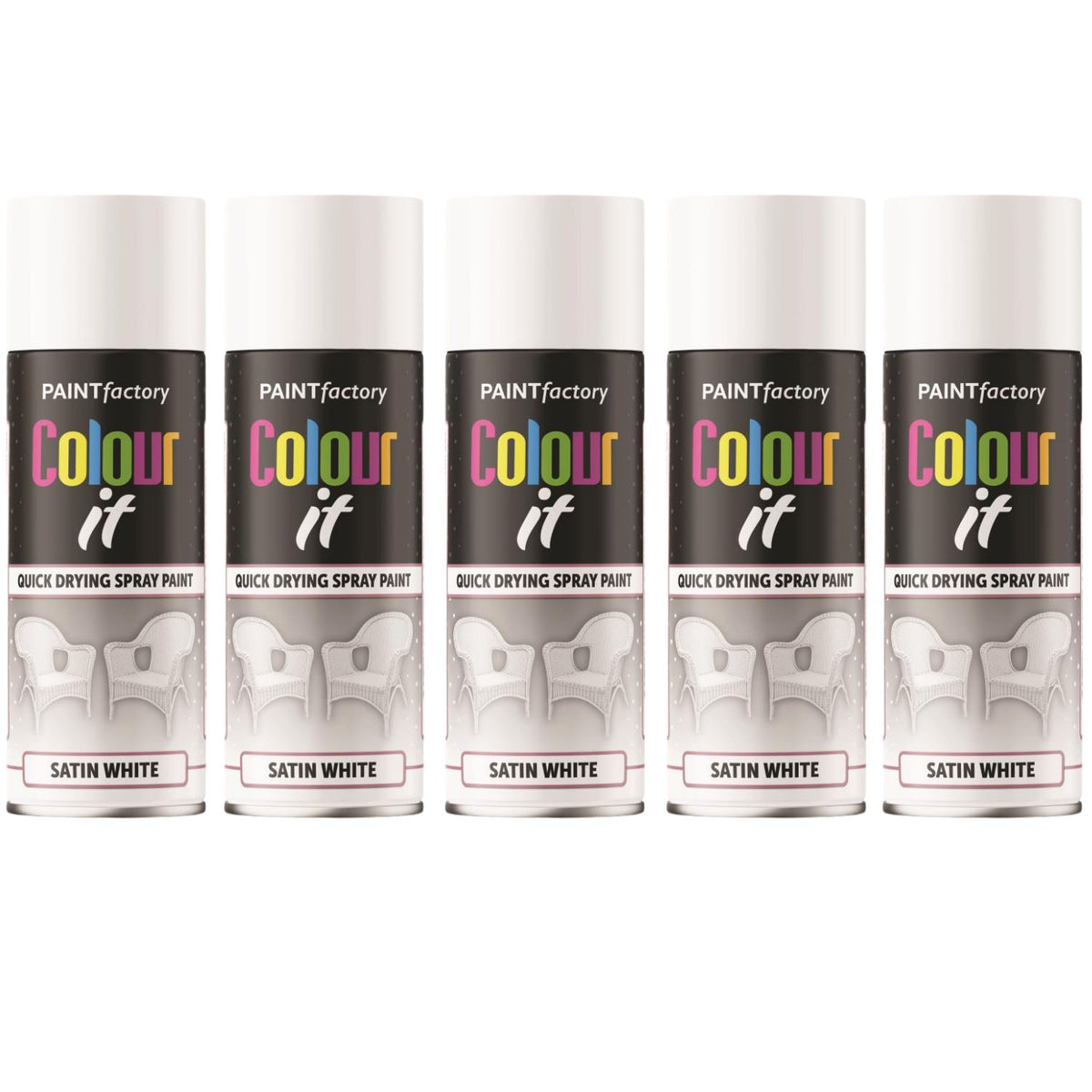 5X Paint Factory White Satin Spray Paint 400ml