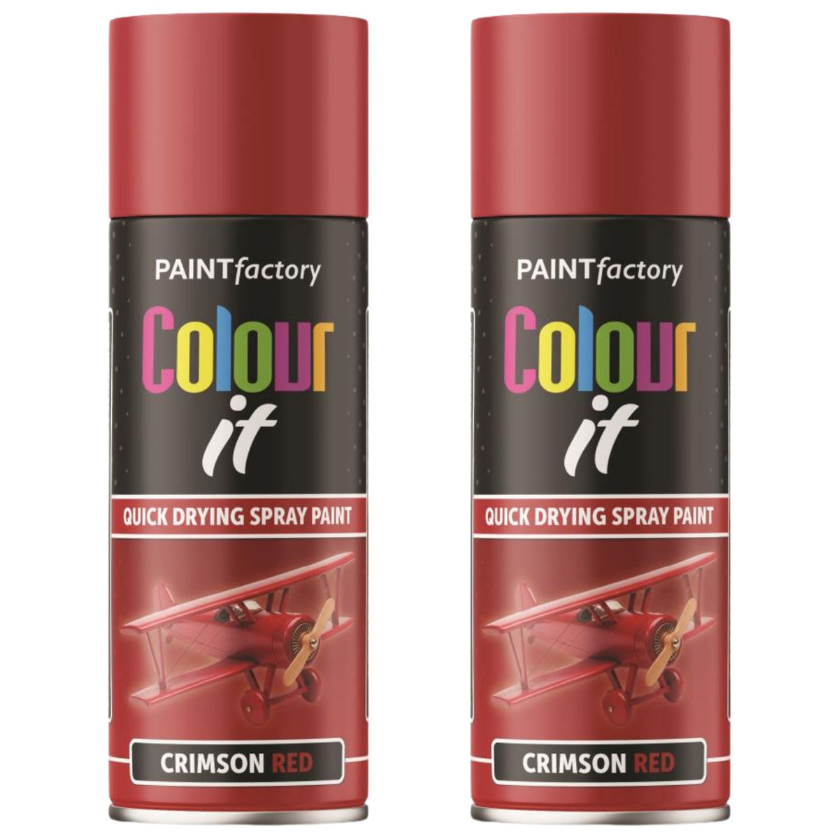 2X Paint Factory Crimson Red Gloss Spray Paint 400ml