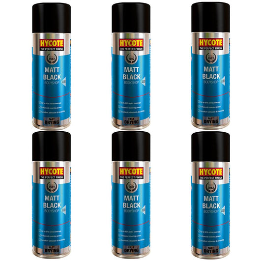 6X Hycote Bodyshop Matt Black Spray Paint 400ml