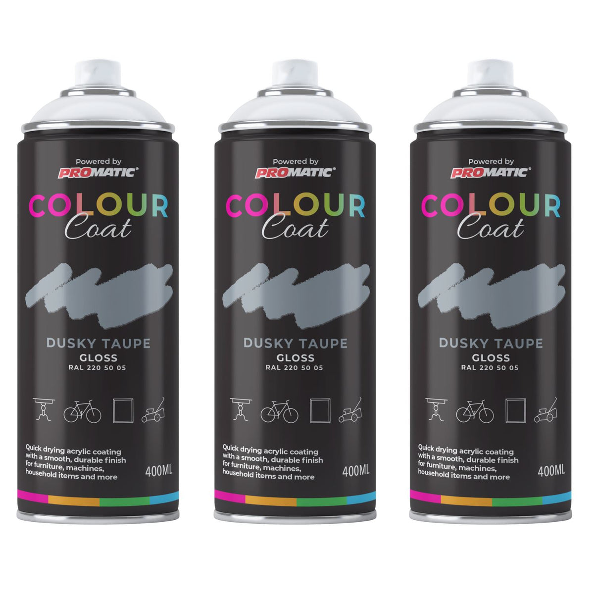 3X Dusky Taupe RAL 220 50 05 Gloss Spray Paint 400ml