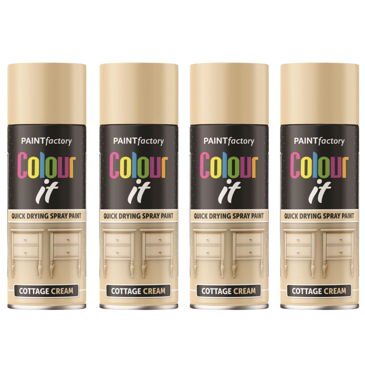 4X Paint Factory Cottage Cream Gloss Spray Paint 400ml