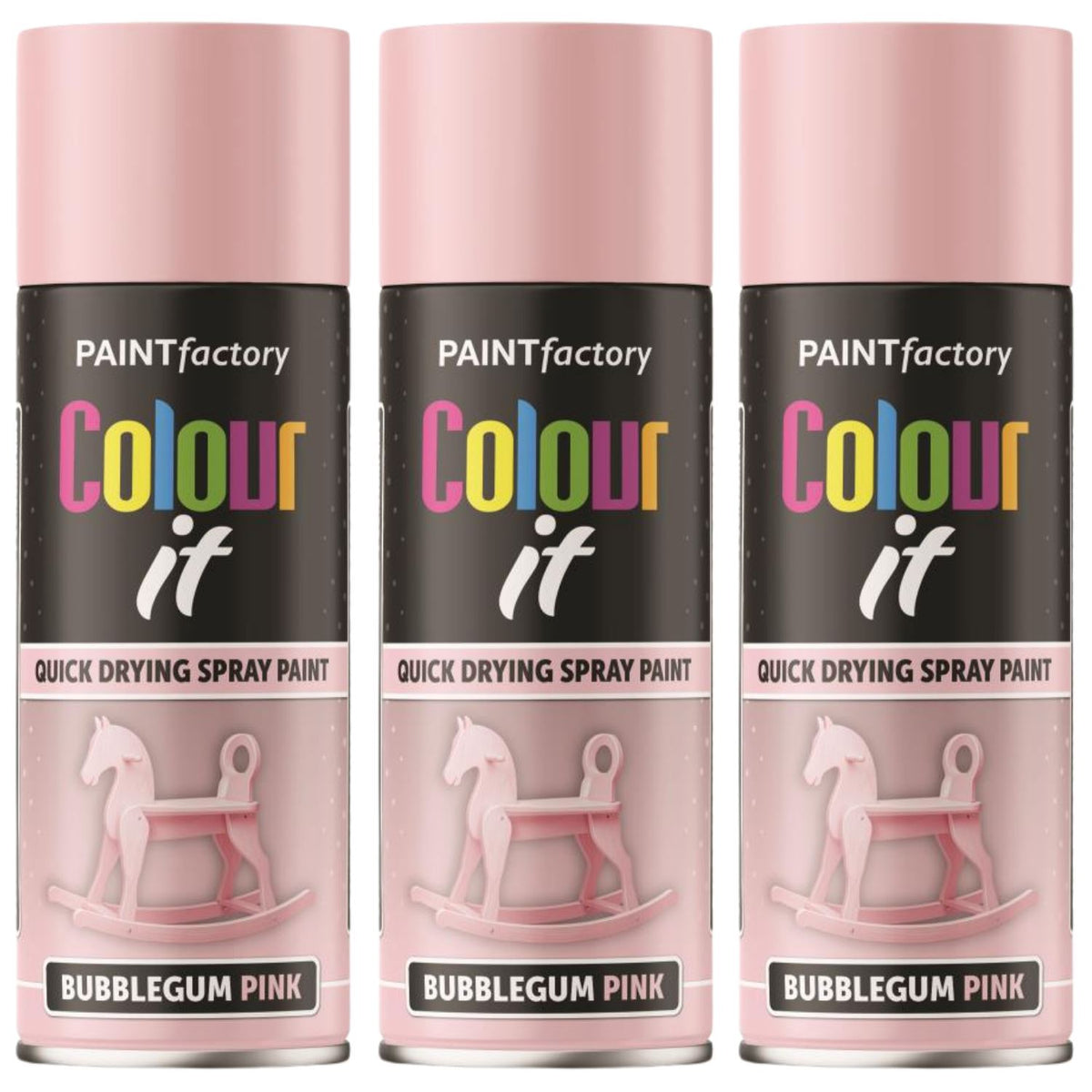 3X Paint Factory Bubblegum Pink Gloss Spray Paint 400ml