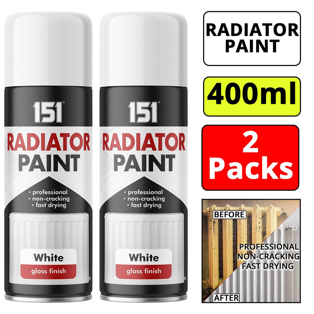 2X - White Radiator Spray Paint 400ml