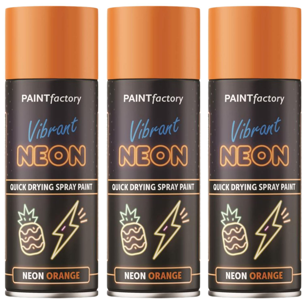 3X Paint Factory Neon Orange Spray Paint 400ml