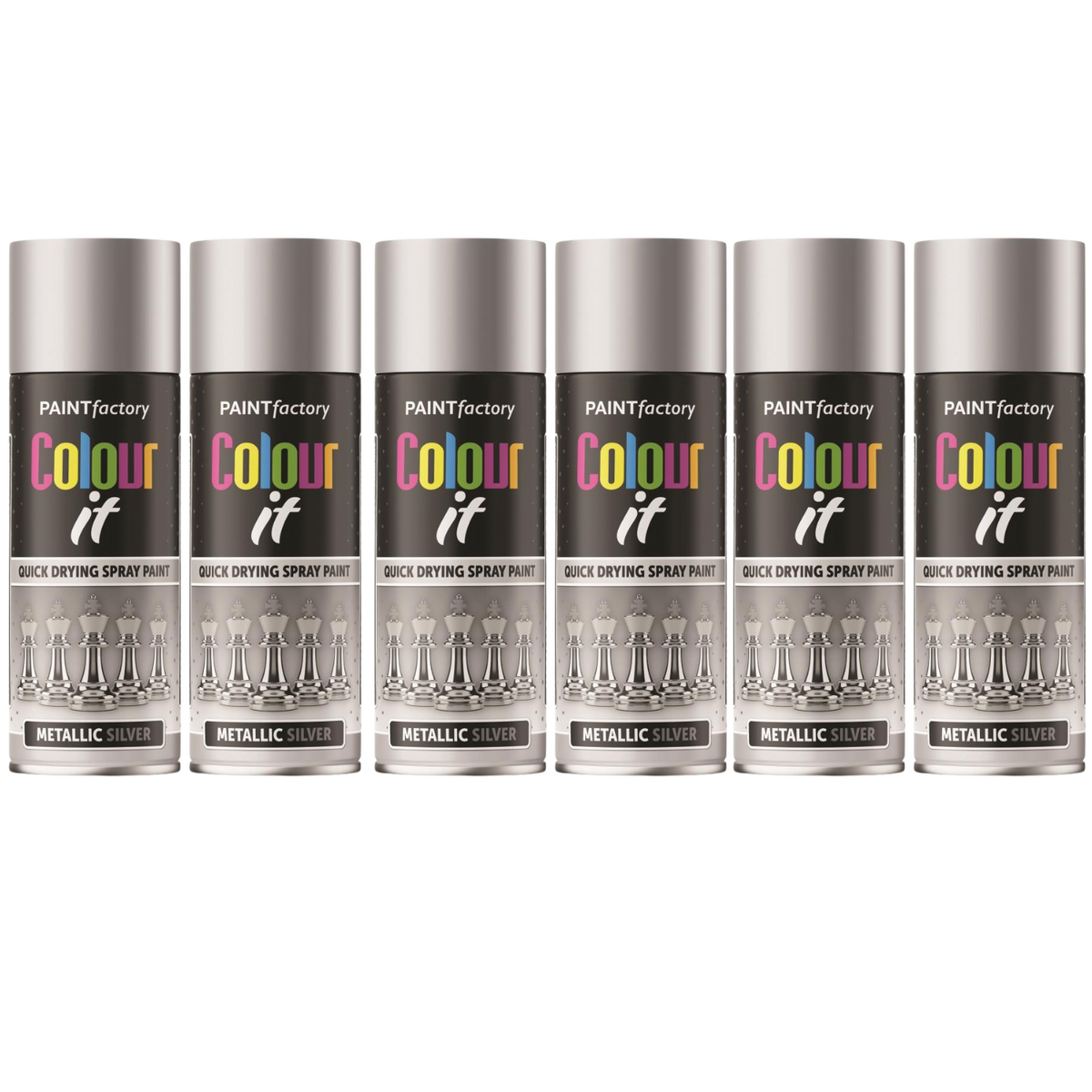 6X Paint Factory Silver Metallic Spray Paint 400ml