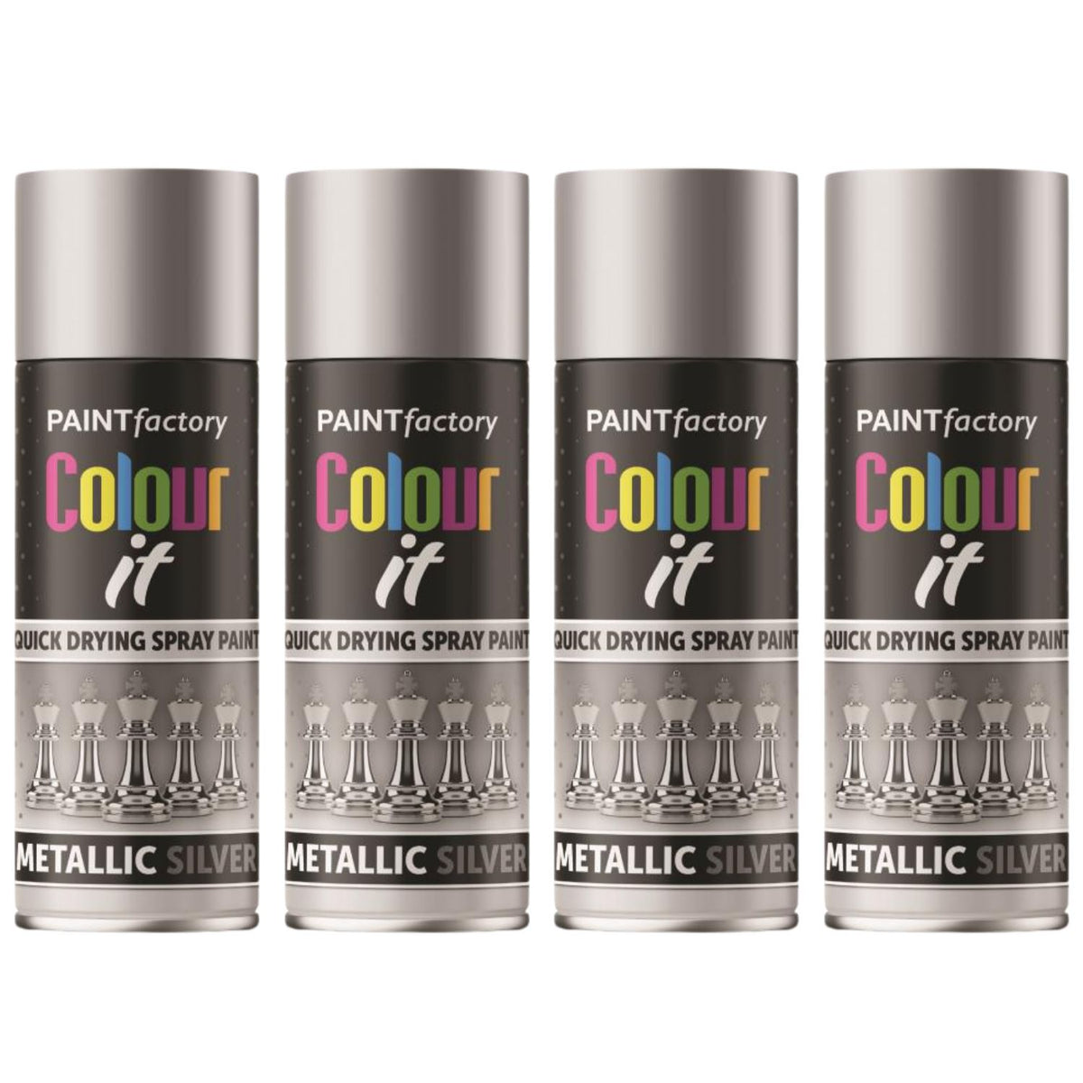 4X Paint Factory Metallic Silver Spray Paint 200ml