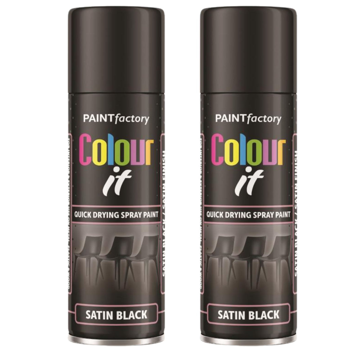 2X Paint Factory Black Satin Spray Paint 250ml