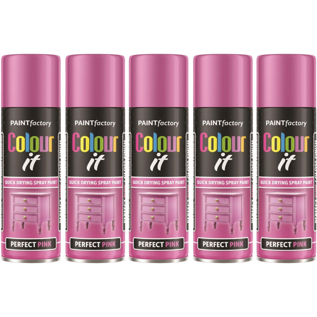 5X Paint Factory Pink Gloss Spray Paint 250ml