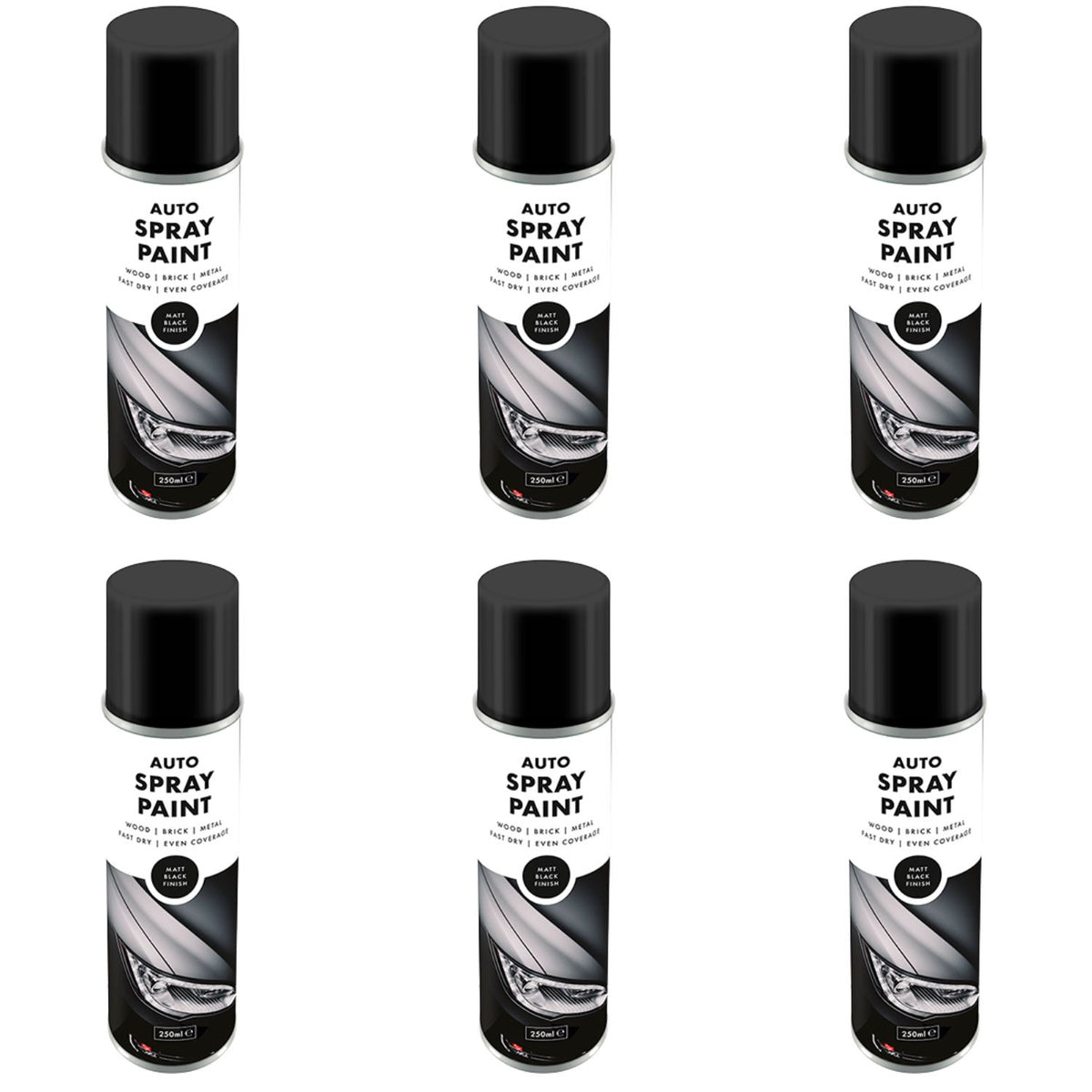 6X Overlay Matt Black Auto Professional Spray Paint 250ml