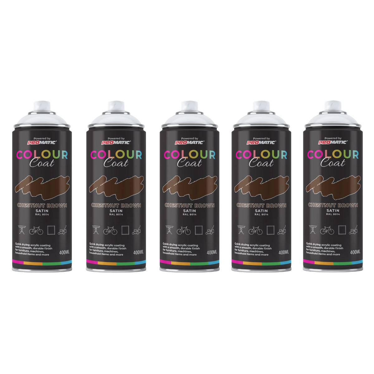 5X Chestnut Brown RAL 8014 Satin Spray Paint 400ml