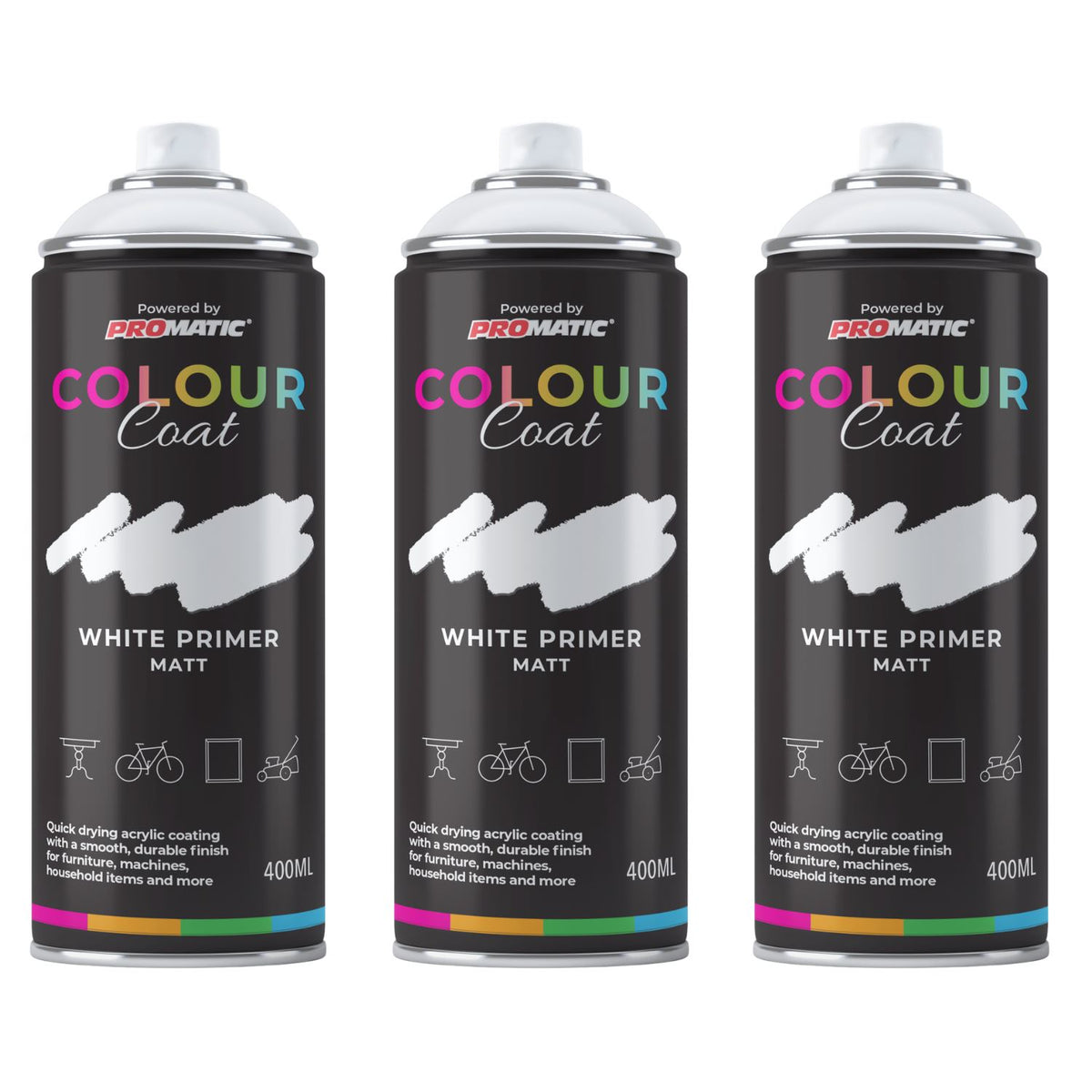 3X White Primer Matt Spray Paint 400ml