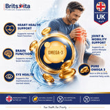 Brits Vita Omega 3 Fish Oil 1000mg, 60 Softgels, for Heart, Brain & Vision