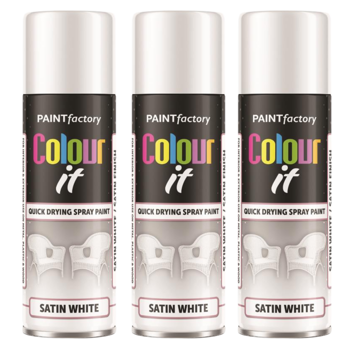 3X Paint Factory White Satin Spray Paint 250ml