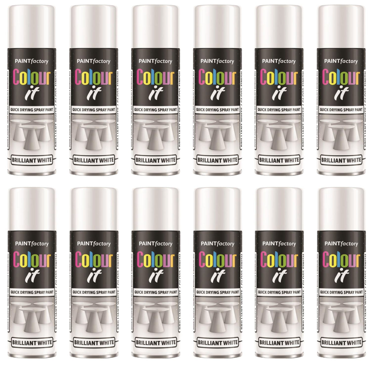 12X Paint Factory White Gloss Spray Paint 250ml