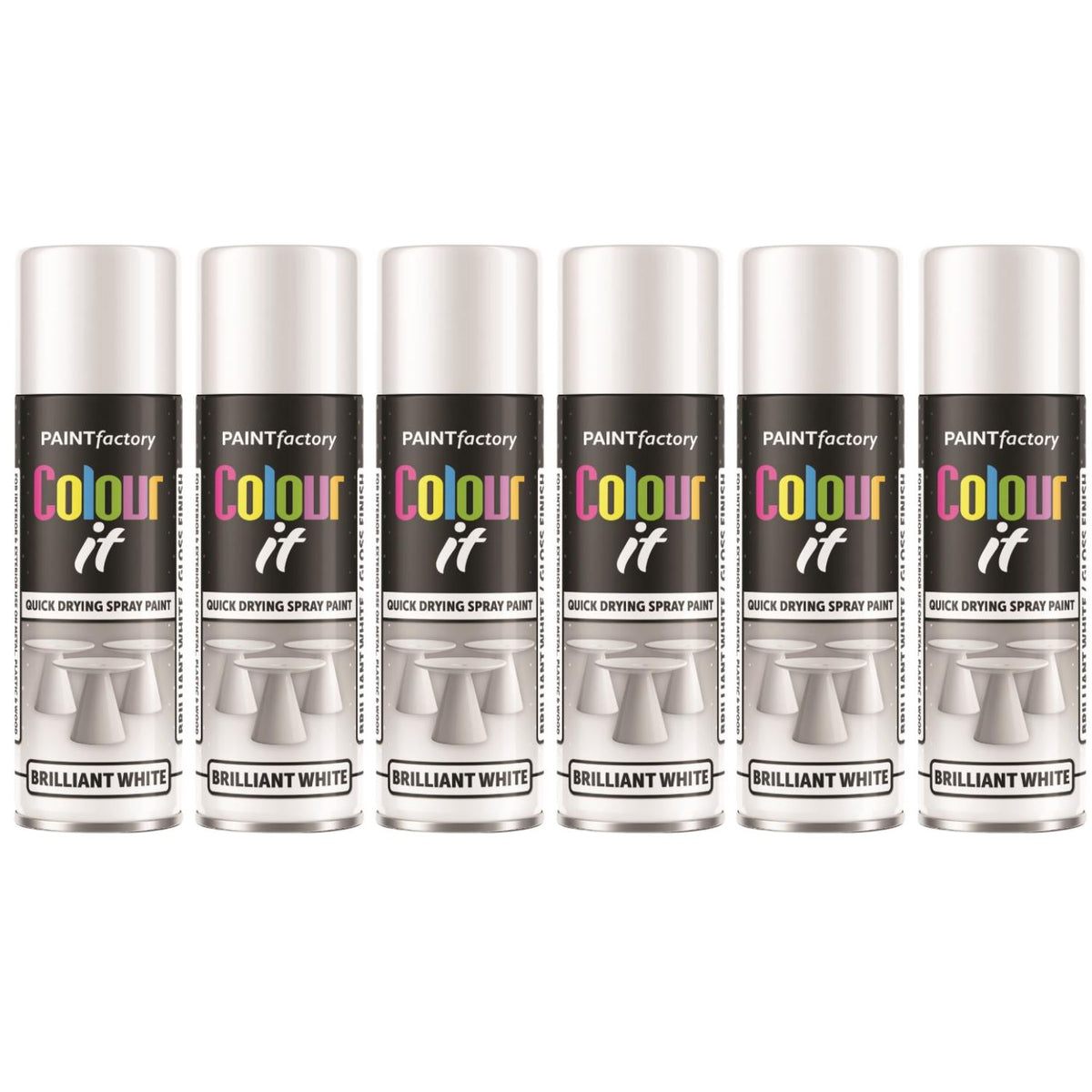6X Paint Factory White Gloss Spray Paint 250ml