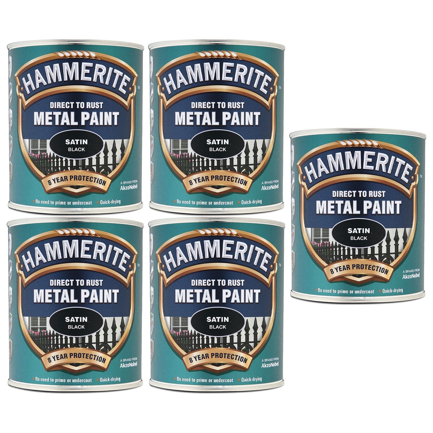 5X Hammerite Satin Black Paint 750ml Tin Paint