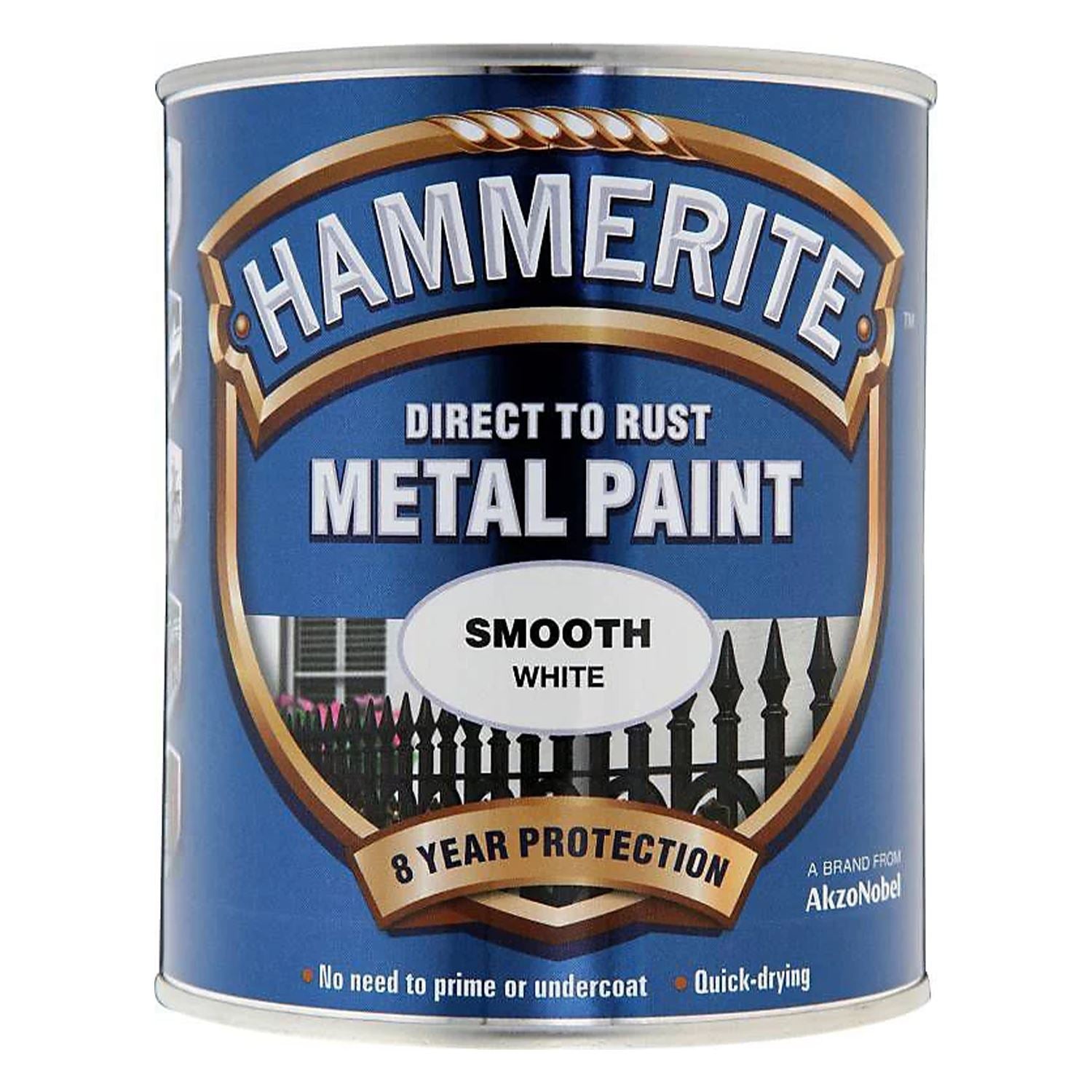 Hammerite Smooth White Paint 750ml With 1" Paint Brush