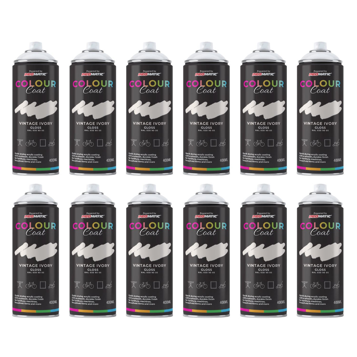12X Vintage Ivory RAL 030 90 05 Gloss Spray Paint 400ml