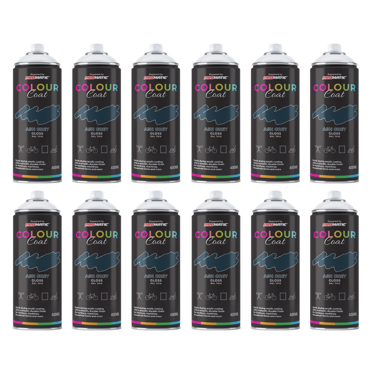 12X Ash Grey RAL 7016 Gloss Spray Paint 400ml