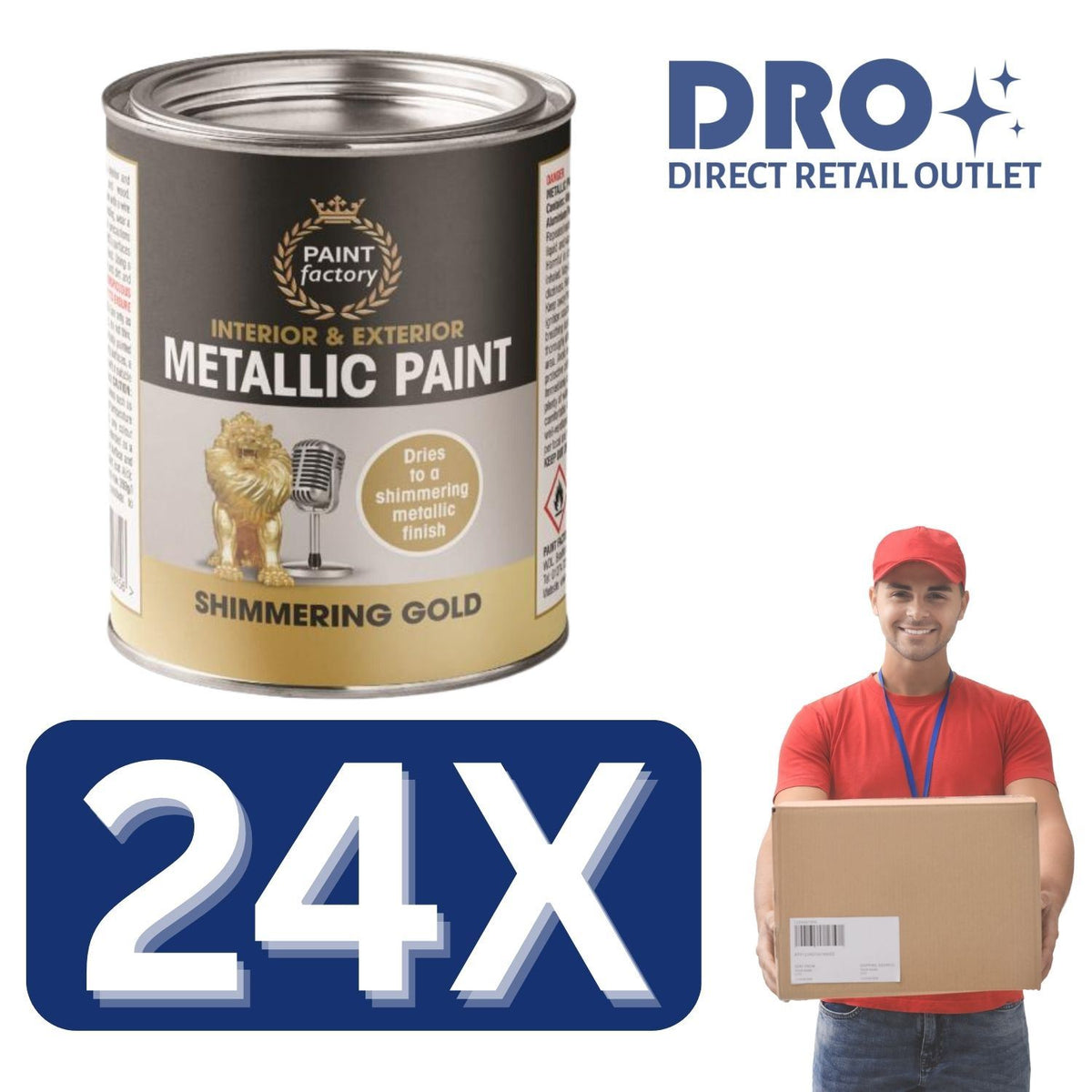 24X - Paint Factory Mettalic Gold Paint Tin 300ml
