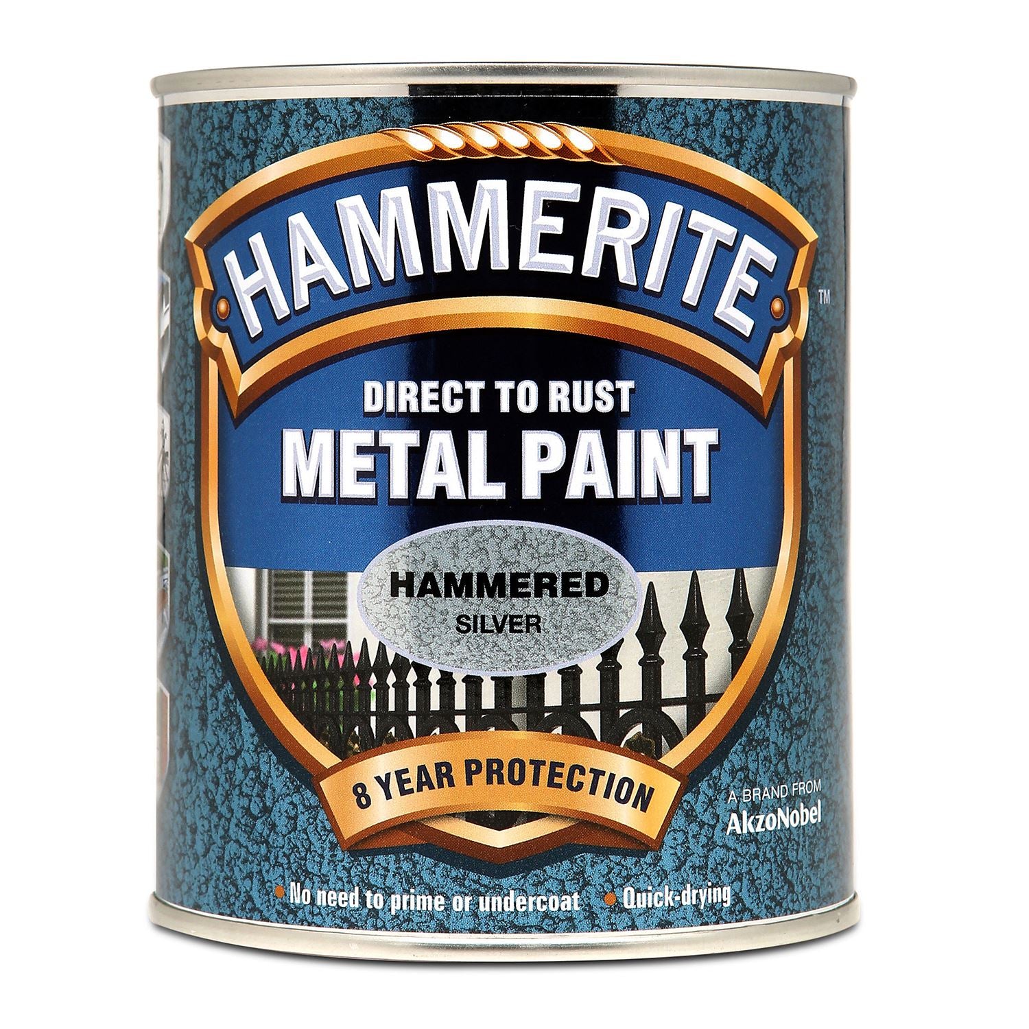 Hammerite Hammered Silver Paint 750ml With 1" Paint Brush