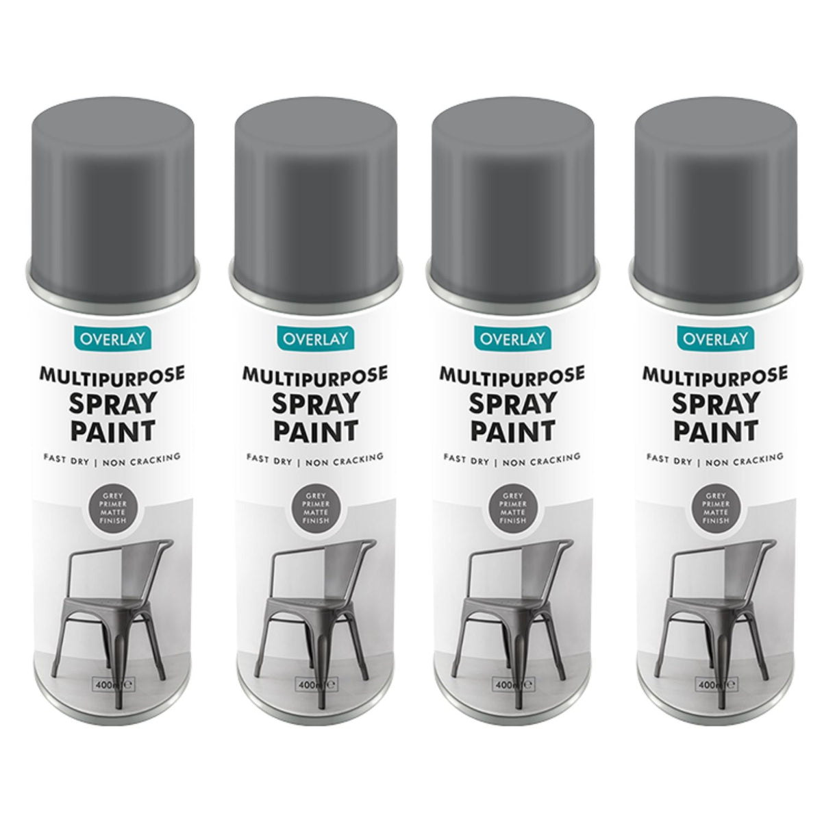 4X Overlay Grey Primer Matt Auto Professional Spray Paint 400ml