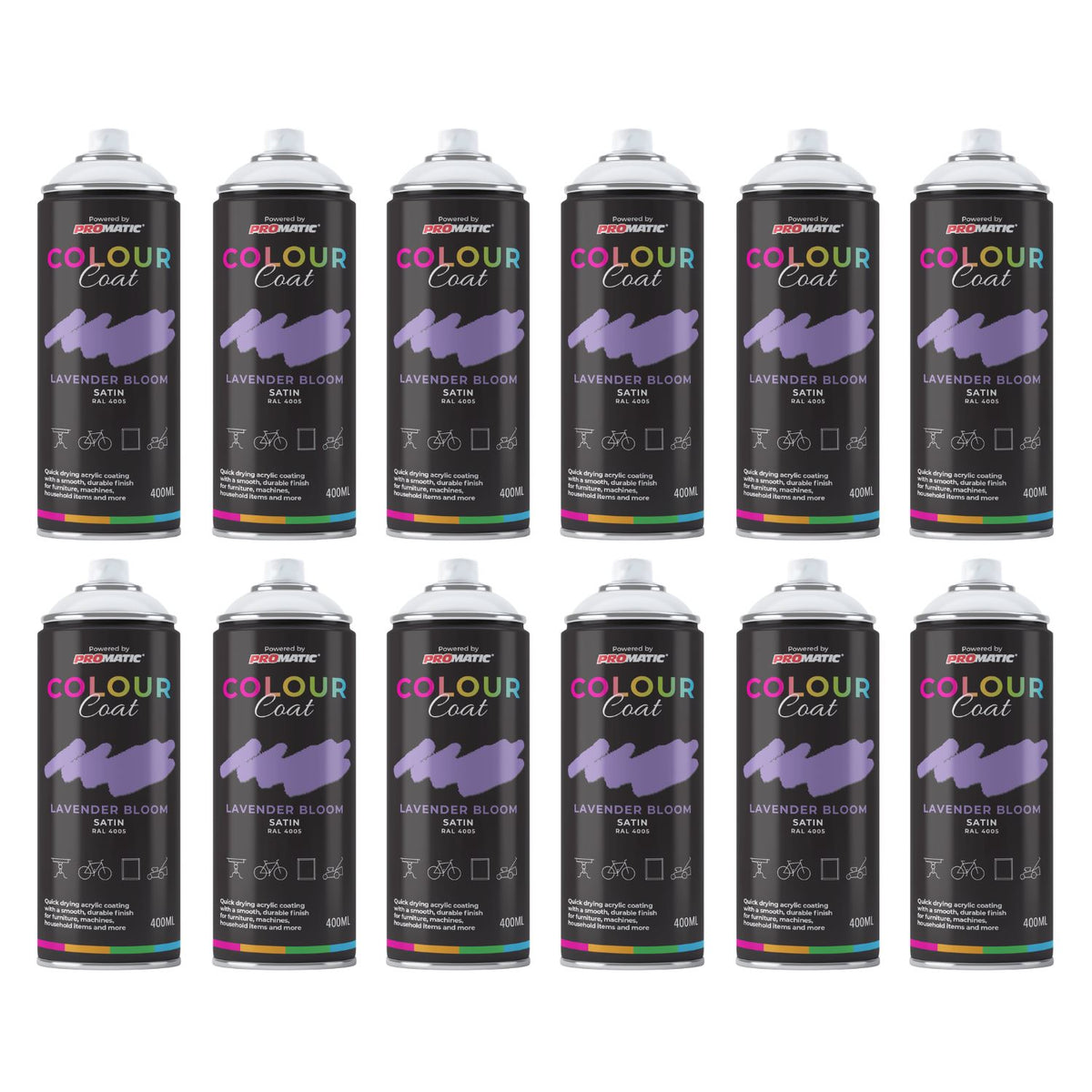 12X Lavender Bloom RAL 4005 Satin Spray Paint 400ml
