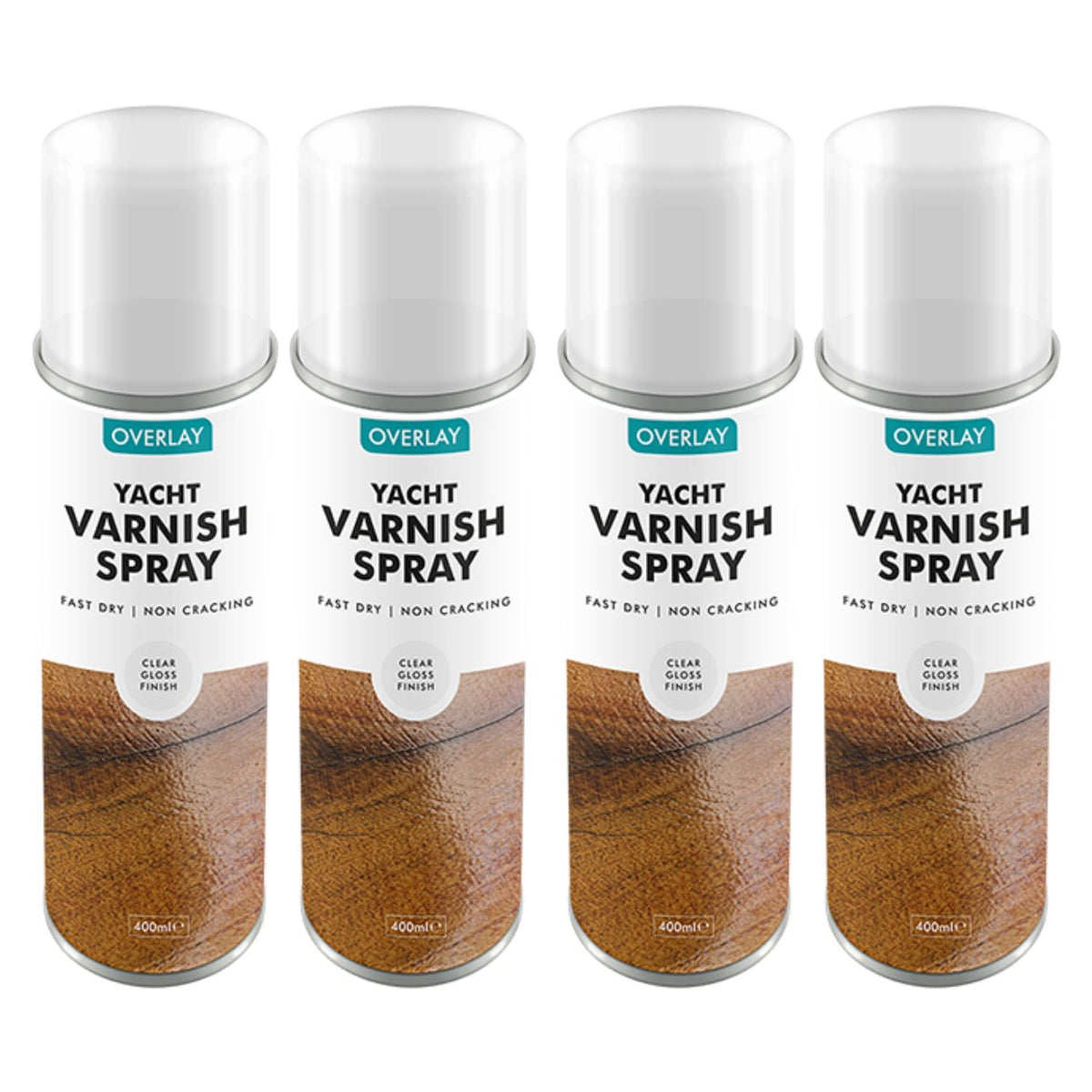 4X Overlay Clear Gloss Yacht Varnish Professional Spray Paint 400ml