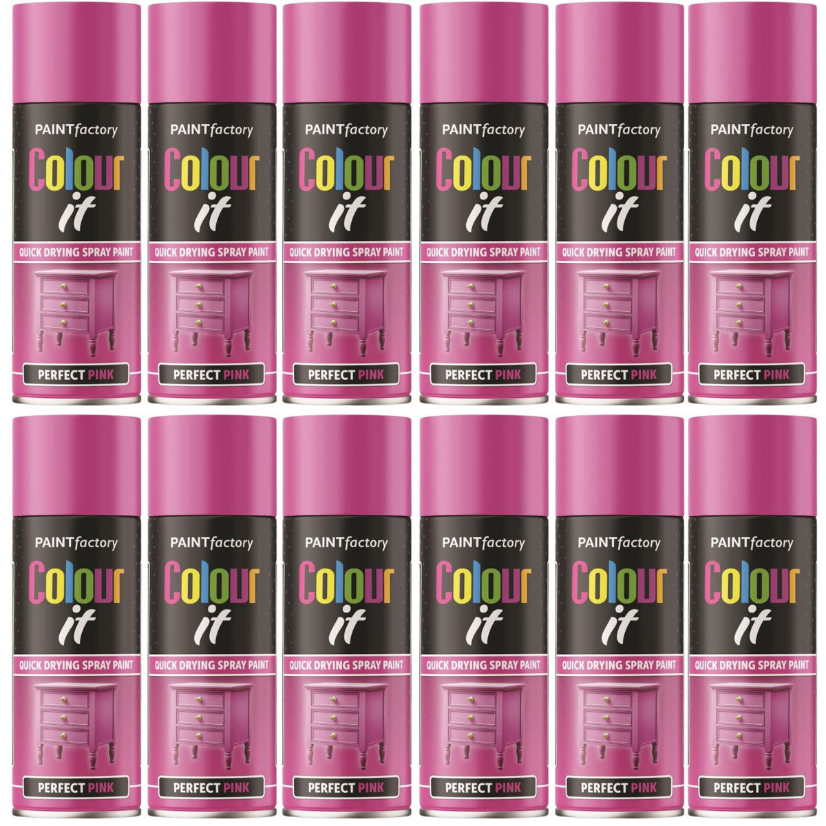12X Paint Factory Perfect Pink Gloss Spray Paint 400ml