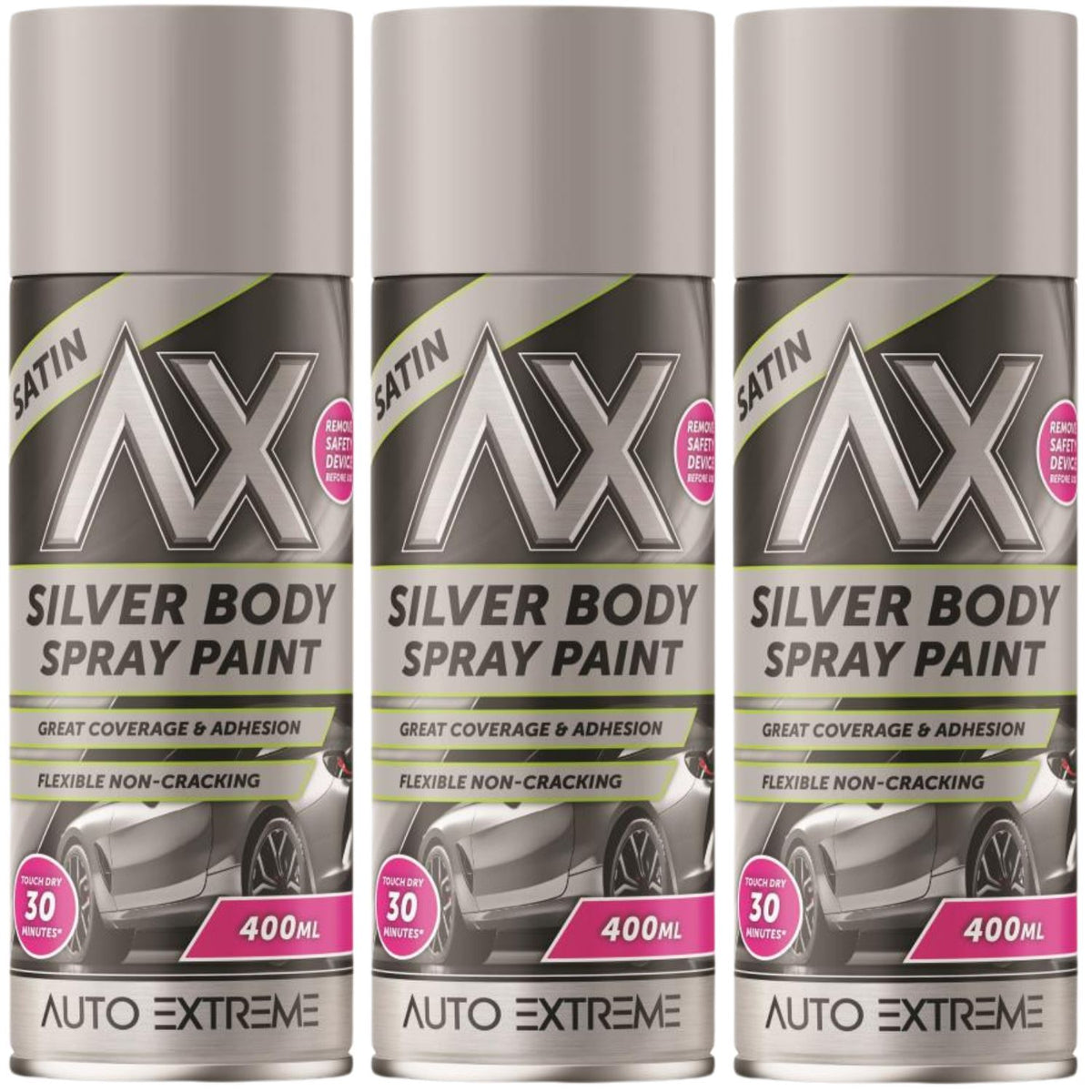 3X Auto Extreme Silver Spray Paint 400ml