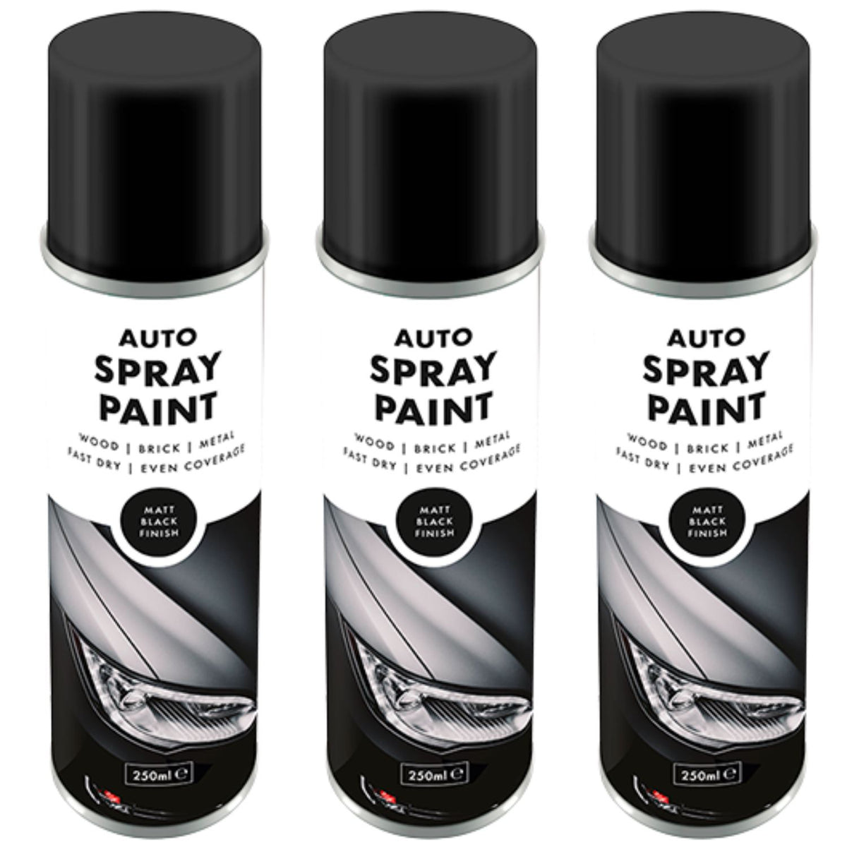 3X Overlay Matt Black Auto Professional Spray Paint 250ml
