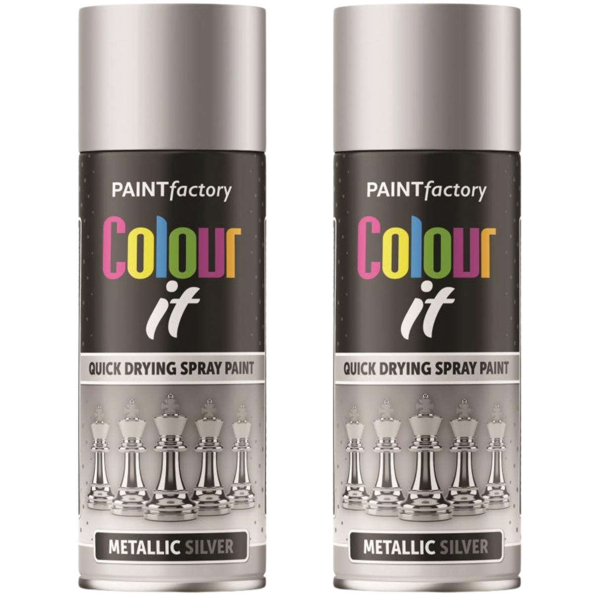 2X Paint Factory Silver Metallic Spray Paint 400ml