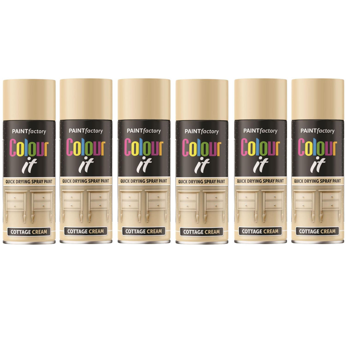 6X Paint Factory Cottage Cream Gloss Spray Paint 400ml
