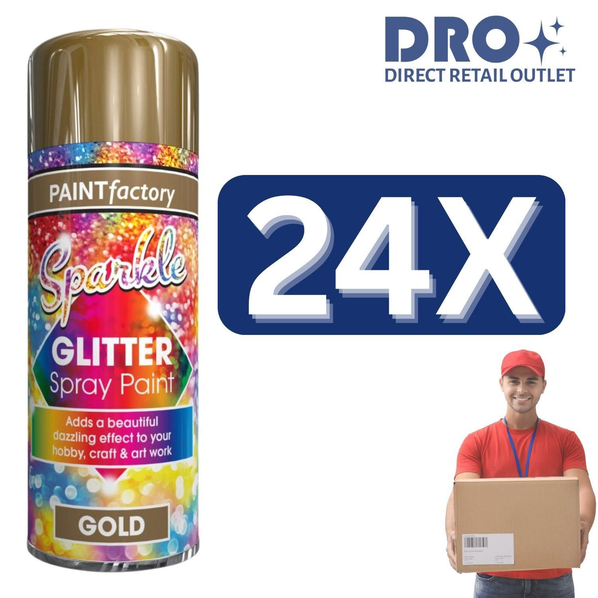 24X - Paint Factory Gold Glitter Spray Paint 200ml