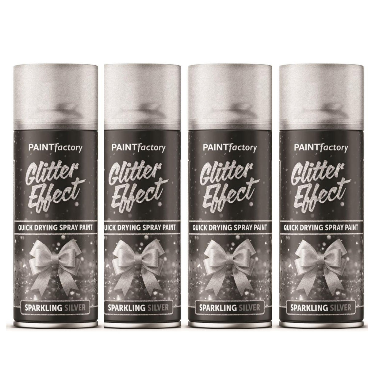 4X - Paint Factory Silver Glitter Effect Spray Paint 400ml