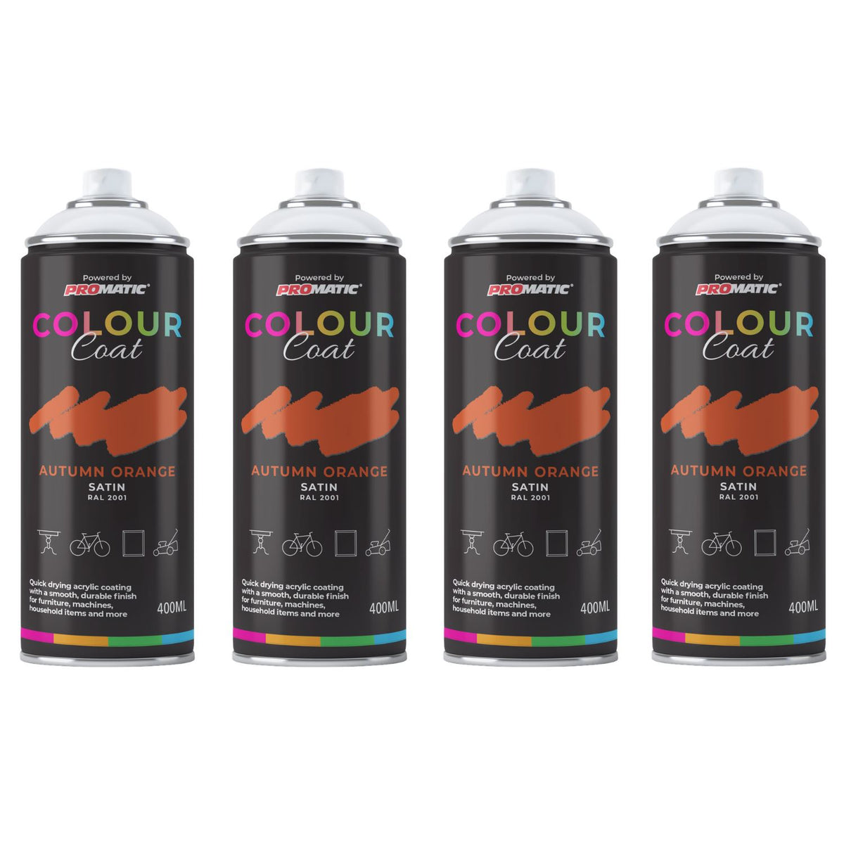 4X Autumn Orange RAL 2001 Satin Spray Paint 400ml