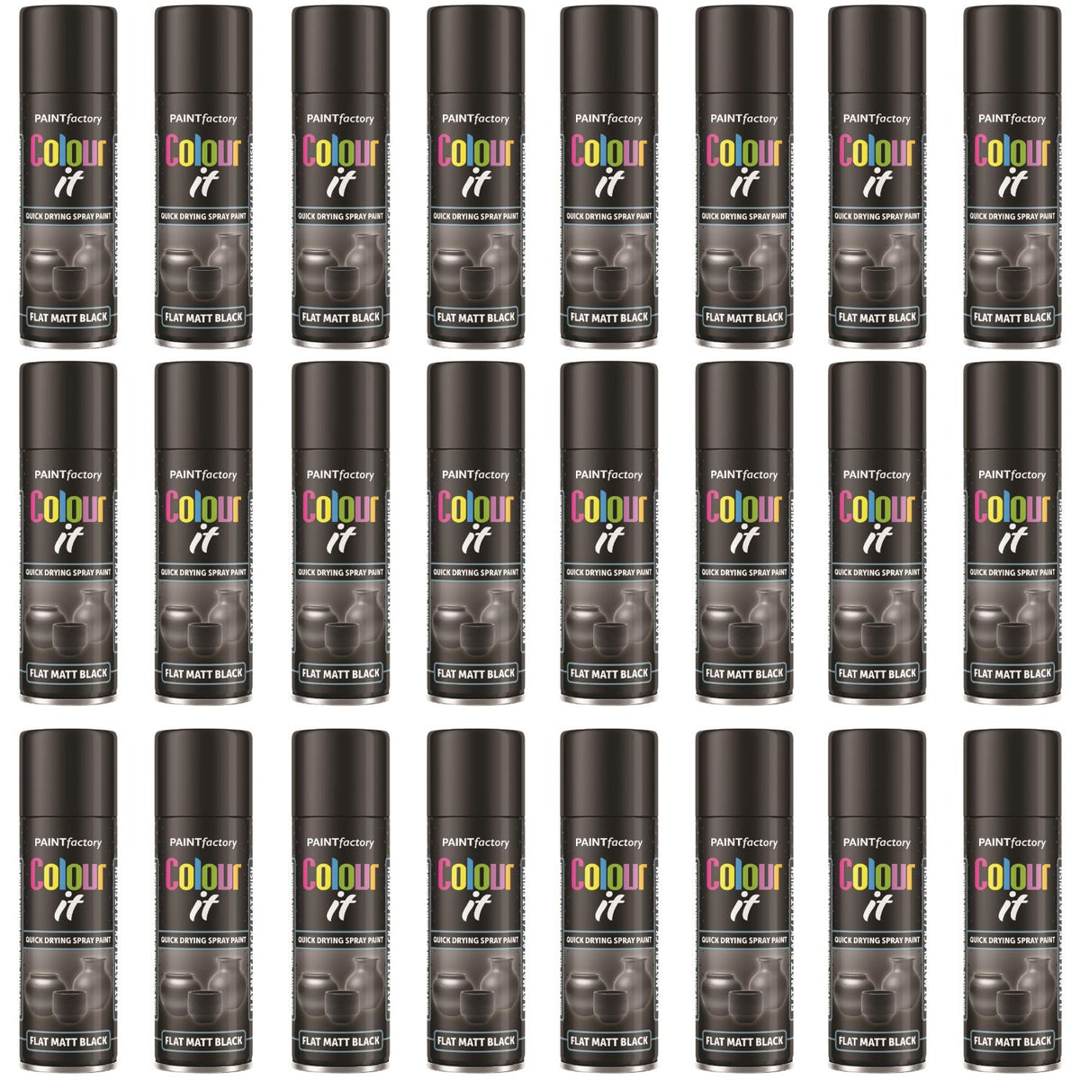 24X - Paint Factory Flat Matt Black Spray Paint 250ml