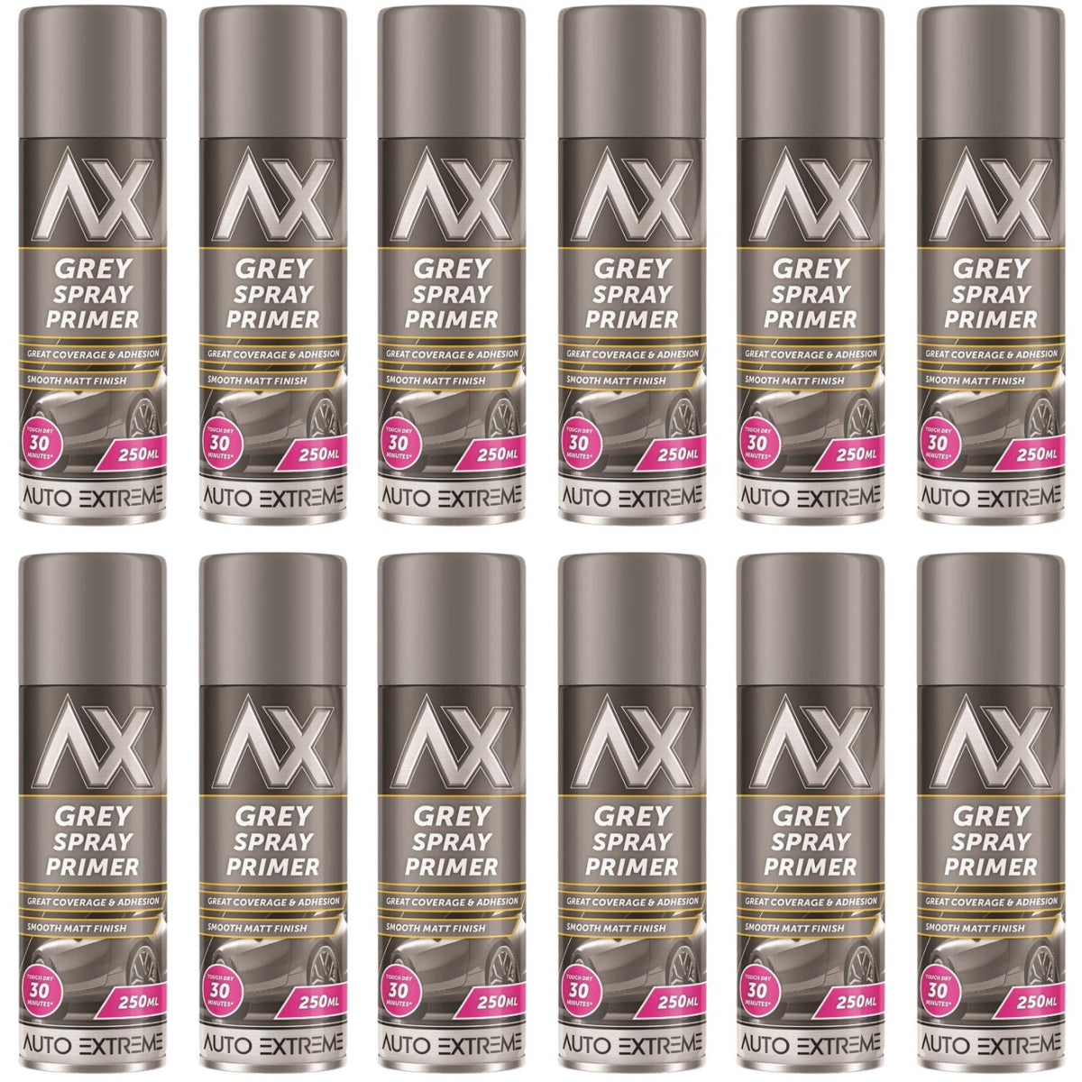 12X Auto Extreme Grey Primer Spray Paint 250ml
