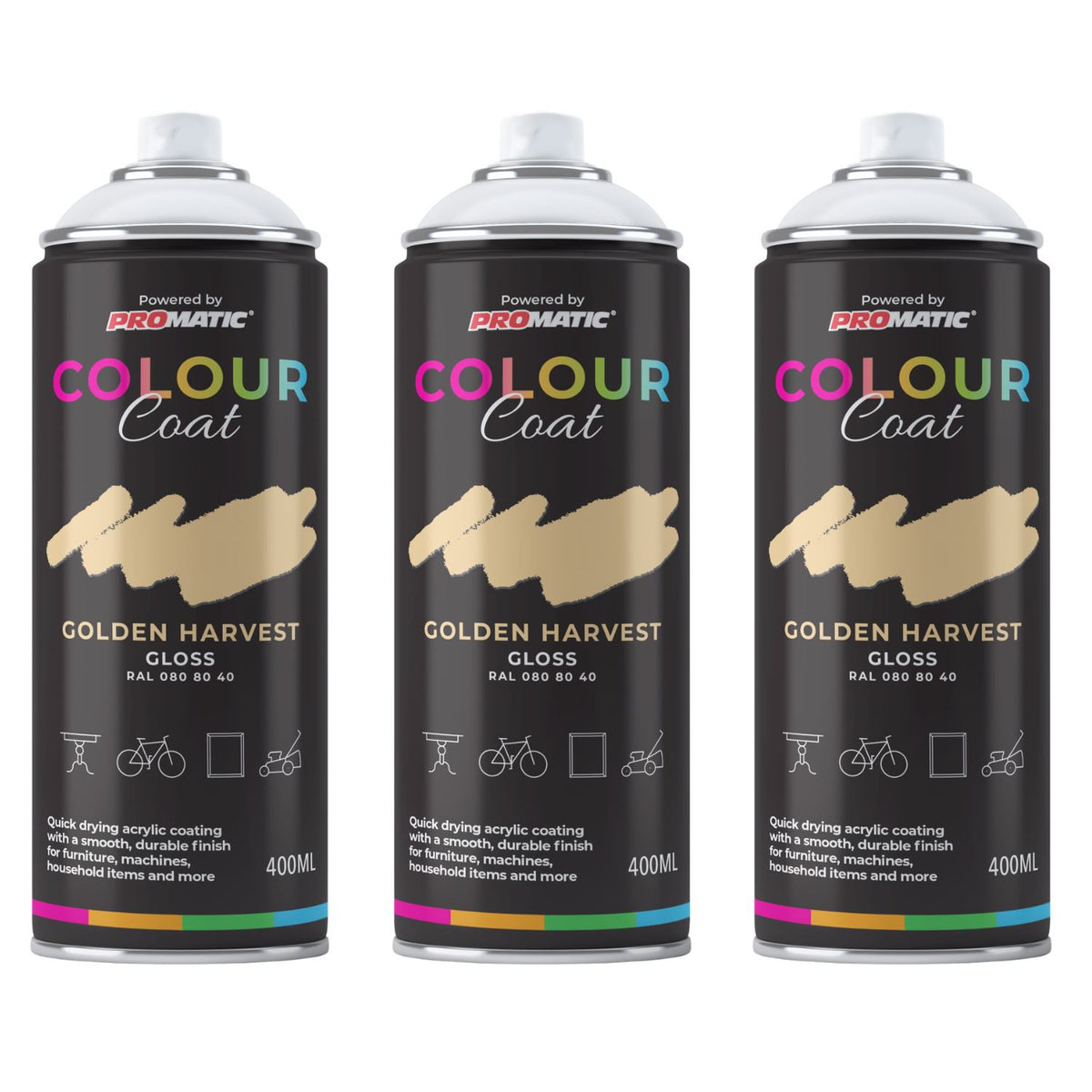 3X Golden Harvest RAL 080 80 40 Satin Spray Paint 400ml