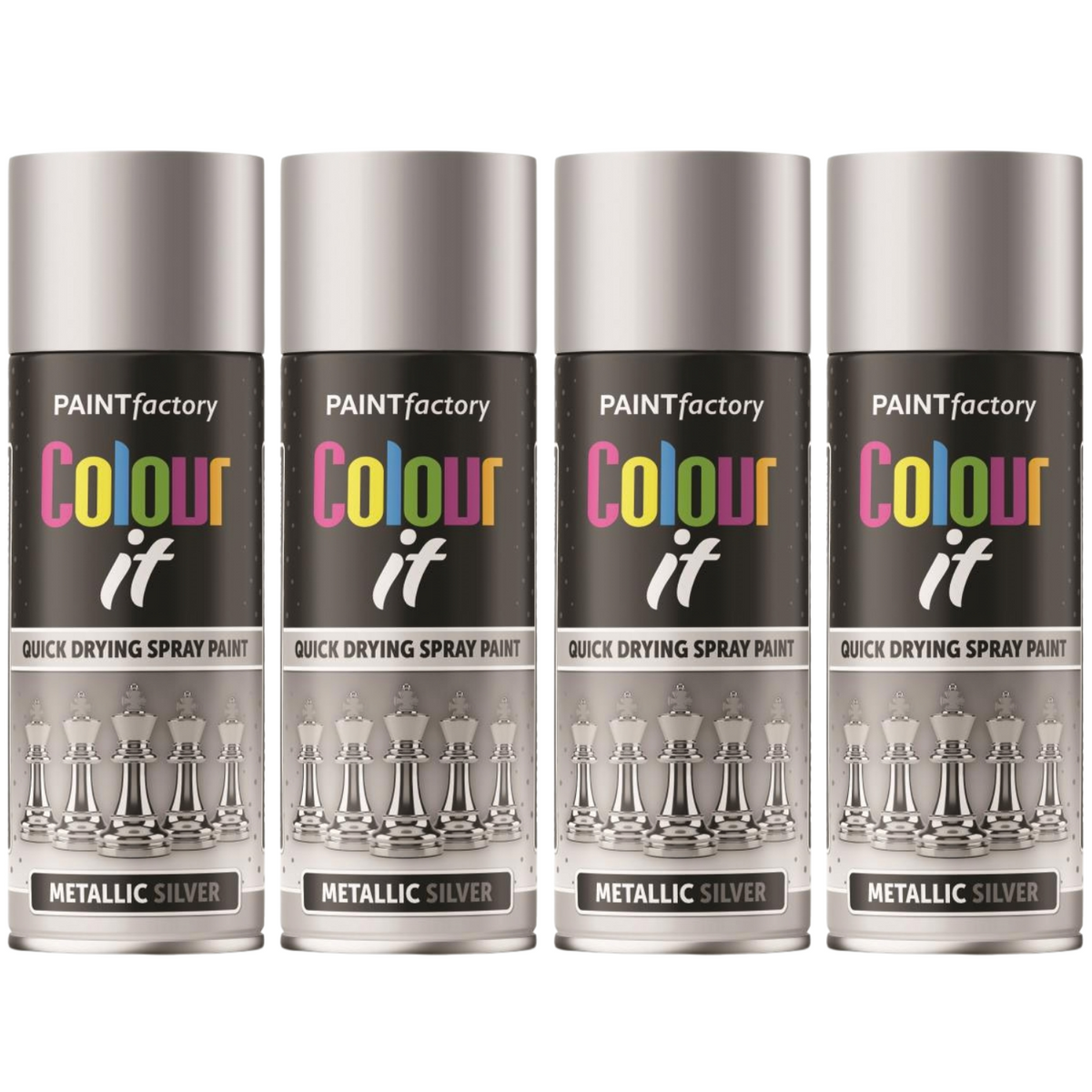4X Paint Factory Silver Metallic Spray Paint 400ml