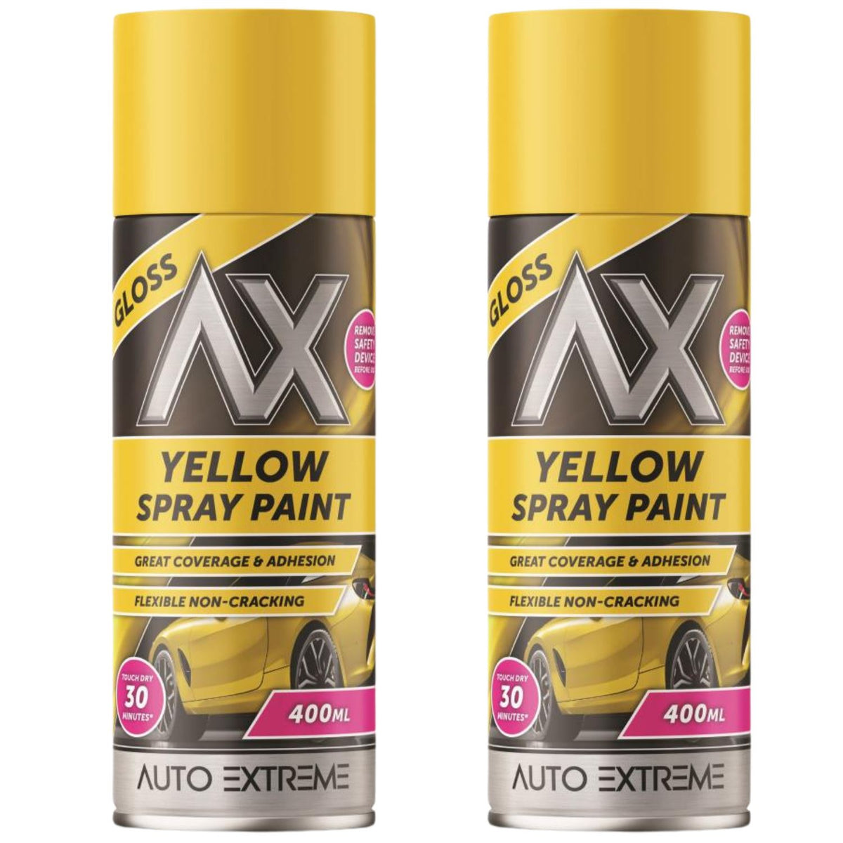 2X Auto Extreme Yellow Gloss Spray Paint 400ml