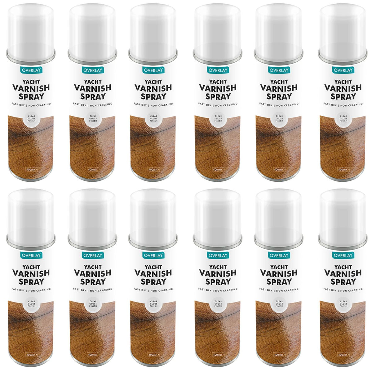 12X Overlay Clear Gloss Yacht Varnish Professional Spray Paint 400ml