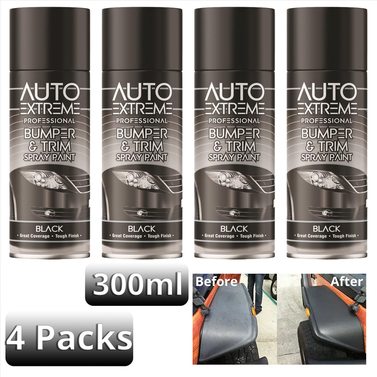 4X Auto Extreme Bumper & Trim Black Spray Paint 400ml Spray Paint