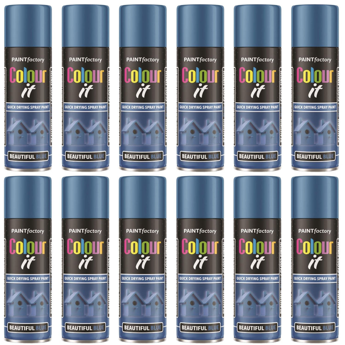 12X Paint Factory Beautiful Blue Gloss Spray Paint 250ml