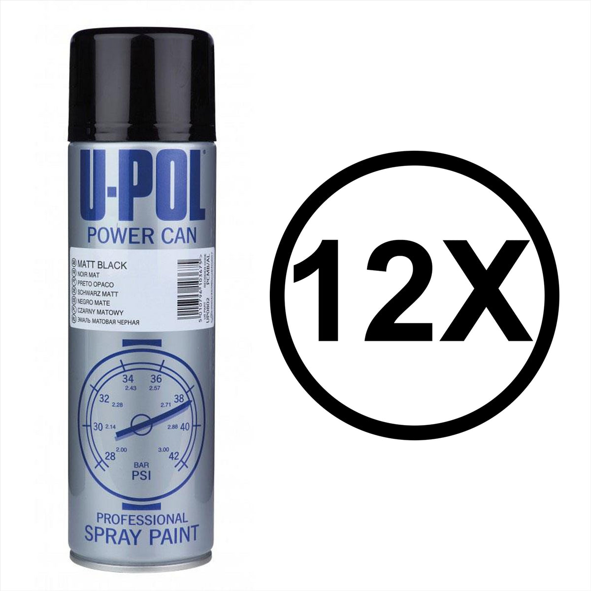 12X Upol Power Can Topcoat Matt Black Aerosol Spray 500ml Spray Paint
